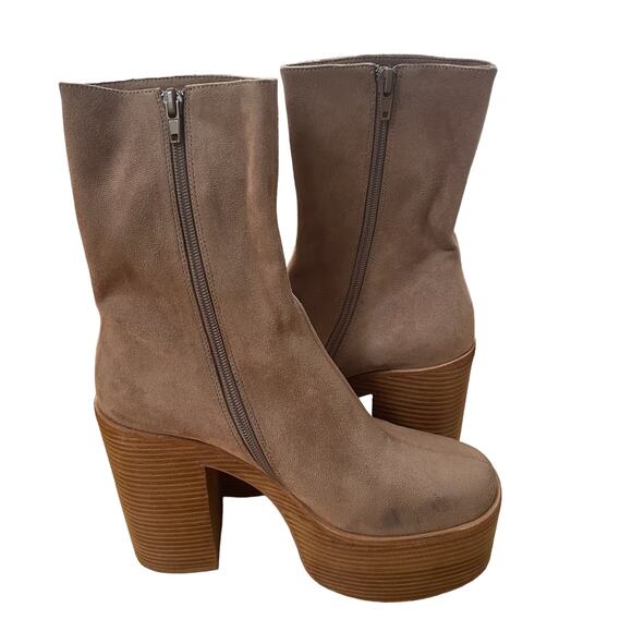 Jeffrey Campbell Mexique-3 Taupe Suede Platform Block Heel Bootie Size 8.5 - Picture 3 of 12
